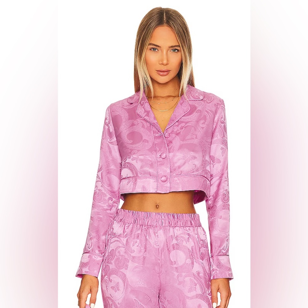 Fleur Du Mal Paisley Jacquard Cropped Top in Azalea in XS NWT